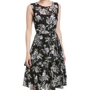 NWOT Tahari black & white floral lace tea tiered dress, size 4